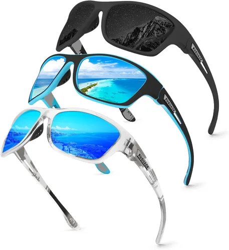 KUGUAOK Gafas de sol deportivas polarizadas para hombres, para conducir, ciclismo, pesca, gafas de sol 100% con protección UV Paquete de 3: