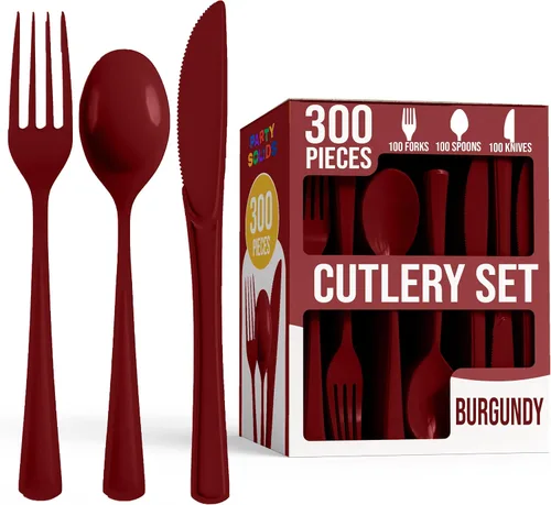 Miniatura 8 de Party Solids - Juego de cubiertos de plástico negro resistente de 300 piezas, cubiertos desechables negros resistentes, juegos de utensilios, 100