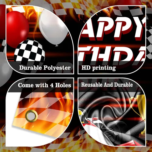 Miniatura 6 de Cartel de feliz cumpleaños de carreras de coches, juego temático de carreras, competición de coches, campeón, decoración de fondo para fanáticos