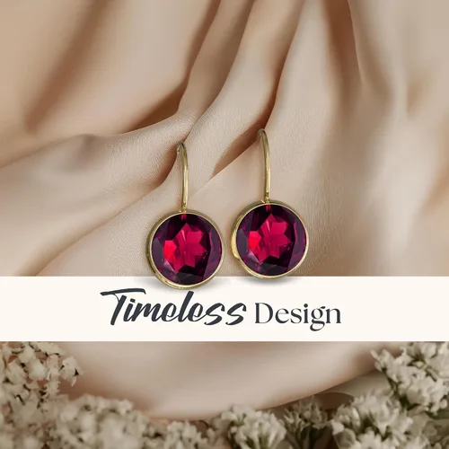 Miniatura 45 de 14k Solid Yellow Gold Gemstone Earrings - Birthstone Earrings - 8mm Dangle Earrings, Dainty Gemstones Earrings, Bridal Handmade Wedding Jewelry Gift