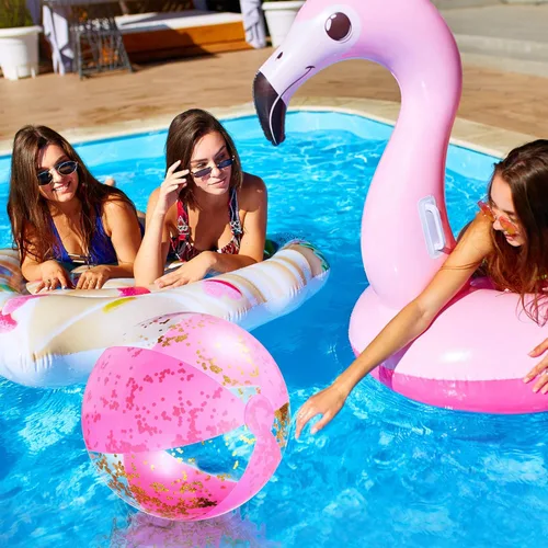 Miniatura 2 de BBTO Pelota de playa inflable con purpurina de 16 pulgadas, bolas de confeti para piscina, bolas de playa rosas para adultos, niños y niñas