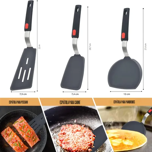 Miniatura 6 de Beijiyi - Juego de 3 espátulas de silicona resistentes al calor de 600 °F para utensilios de cocina antiadherentes, utensilios de cocina grandes
