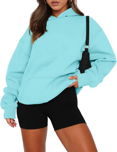 Miniatura 10 de onlypuff Sudadera casual con capucha para mujer, de manga larga, con bolsillo de canguro, hombro caído