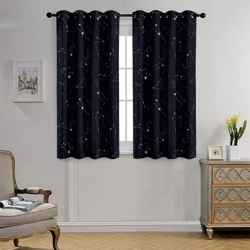 Miniatura 4 de Cortinas de Constelación, Arte Moderno Abstracto Patrón de Símbolos de Constelación Galaxia Negra Blanca, Tratamientos para Ventanas con Aislamiento