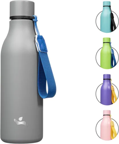 Miniatura 9 de Konokyo Botella de agua aislada con correa, botella de agua de acero inoxidable de 18 onzas de doble pared con aislamiento al vacío, frasco de Verde