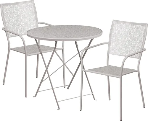 Miniatura 5 de Flash Furniture Juego de mesa de patio plegable de acero para interiores y exteriores de 30 pulgadas de grado comercial con 2 sillas cuadradas