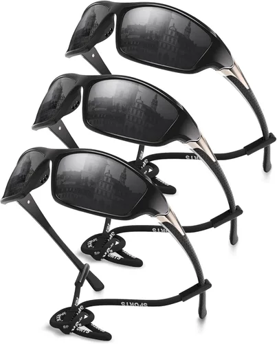 Miniatura 8 de Paquete de 3 lentes de sol deportivos polarizados para hombres, gafas de sol masculinas envolventes con protección UV para ciclismo, pesca