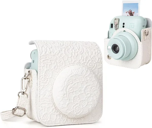 Miniatura 9 de MUZIRI KINOKOO Funda para cámara de película instantánea Fujifilm Instax Mini 12, cuero sintético degradado tejido venas Fuji Mini 12 funda Tejido