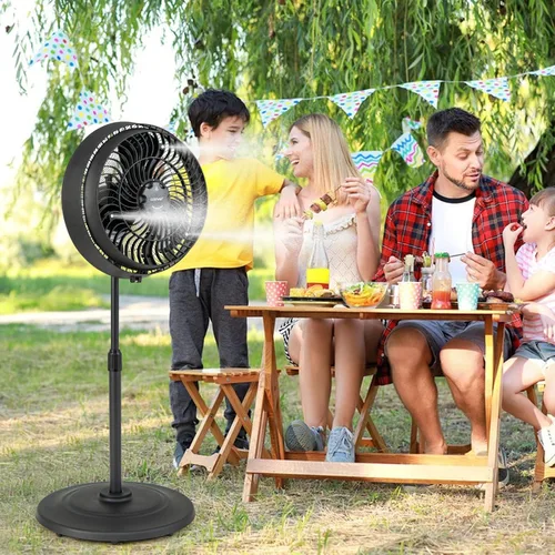 Miniatura 2 de COSTWAY Ventilador de nebulización para exteriores, ventilador de pedestal oscilante de 16 pulgadas con altura ajustable, 3 niveles de niebla, 3