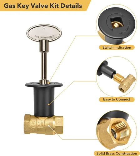 Miniatura 4 de Skyflame Kit de válvula de llave de gas recta de 1/2 pulgada para chimenea con brida con llave de 3 pulgadas y llave de 8 pulgadas