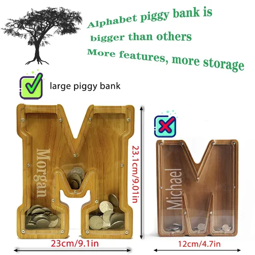 Miniatura 4 de Alcancía Personalizada de Madera con Alfabeto -Alcancía de Niños -Alcancía para Niños y Niñas -Alcancía de Monedas -Banco -Puede Usarse como Regalo