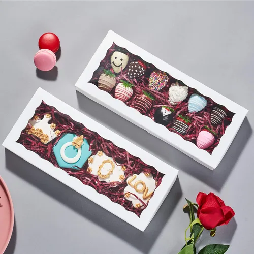 Miniatura 3 de 4 cajas de galletas blancas de primera calidad de 12 x 5 x 1.5 pulgadas, mini cajas de fresa, caja de panadería para juegos de regalo de galletas