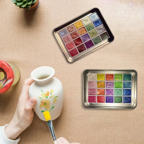 Miniatura 6 de Juego de pintura de acuarela de 20 colores, mini pintura de acuarela que cambia de color 2026, juego de pinturas de acuarela metálicas, caja