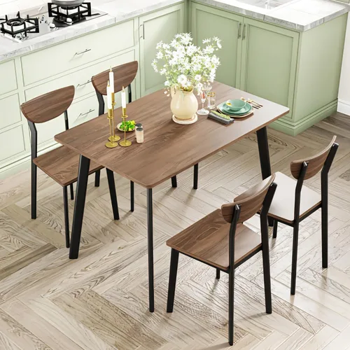 Miniatura 3 de AWQM Juego de mesa de comedor para 4, mesa y sillas de cocina de madera, respaldo curvado, mesas de cocina y comedor, juego de comedor para espacios