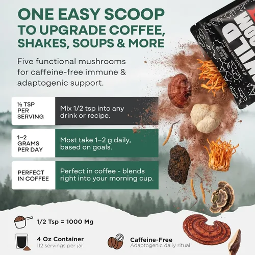 Miniatura 3 de Wild Foods Mezcla de hongos salvajes Reishi, Chaga, Cordyceps, cola de pavo y melena de león - Paquete de 4 onzas - Reductor de estrés adaptogénico