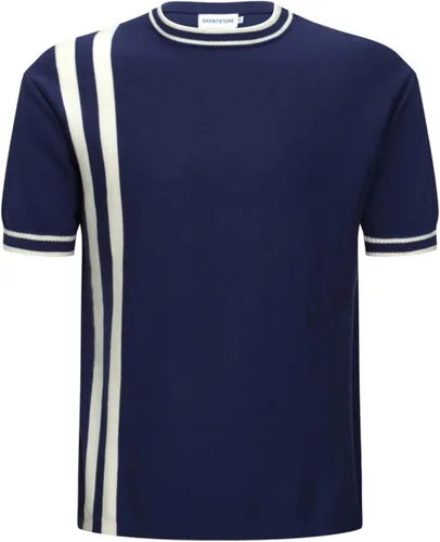 OXKNIT - Camiseta de punto de algodón para hombre, camisa corta a rayas en el pecho, diseño retro clásico, suave, cómoda, disponible en tallas