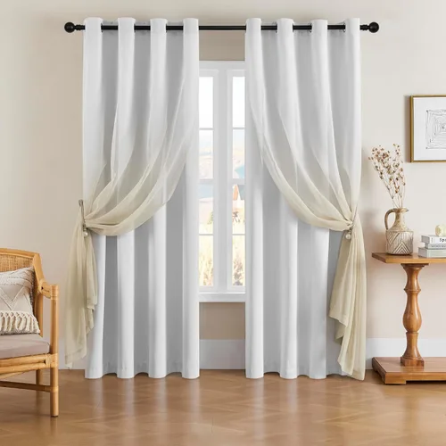 Miniatura 11 de naturetalk Cortinas opacas para oscurecer la habitación con degradado traslúcido, juego de 2 paneles de cortina – Parte superior con ojales