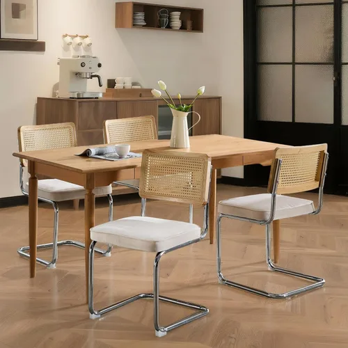 Miniatura 21 de Juego de 4 sillas de comedor de terciopelo tejidas a mano con respaldo de ratán y base cromada, silla de cocina de mediados de siglo, para comedor