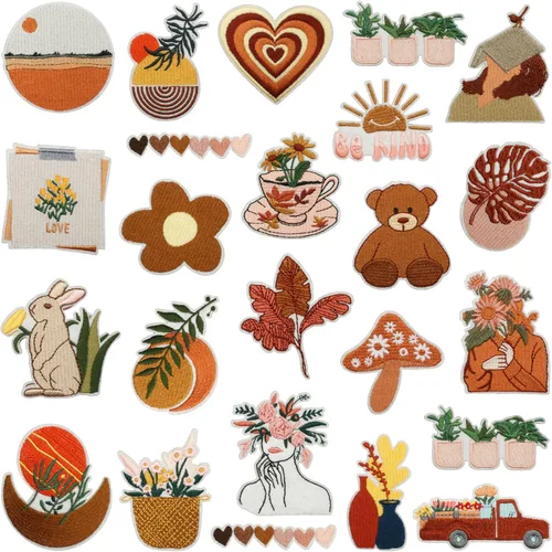 Miniatura 2 de 24 parches retro bohemios para planchar o coser, bonitos apliques bordados femeninos, decoración de moda para ropa, sombrero, bolso, vestido, Planta