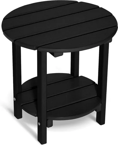 Miniatura 20 de Mesa auxiliar redonda de 2 niveles para exteriores con veta similar a la madera, mesa auxiliar Adirondack de HDPE para patio, mesa auxiliar Azul