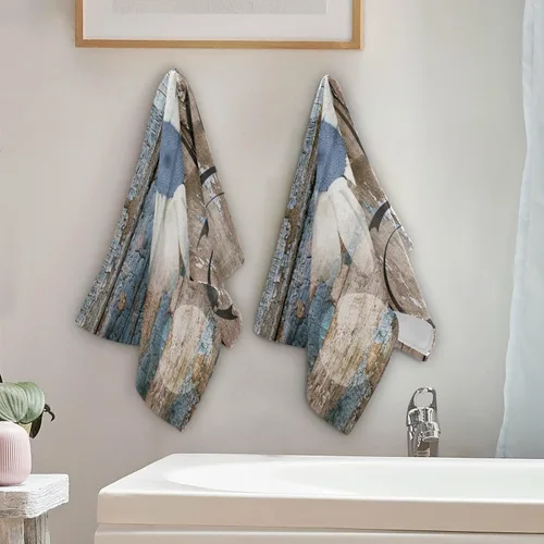 Miniatura 3 de Juego de 2 toallas de mano de color azul y marrón para baño, diseño rústico de margaritas blancas y florales, de primavera, suaves, absorbentes