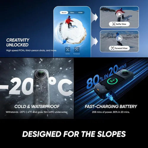 Miniatura 8 de Insta360 X5 Paquete Esencial - Cámara de acción 8K 360° impermeable, líder en poca luz, efecto de palo de selfie invisible, lente resistente