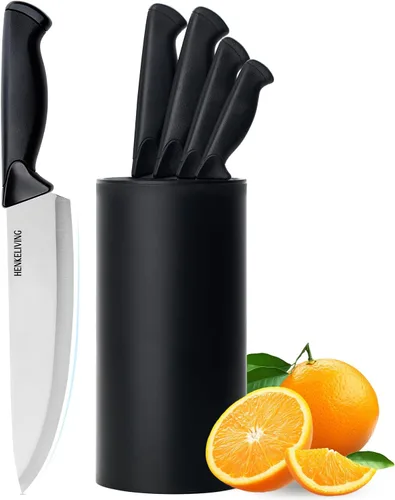 Juego de cuchillos de cocina de 6 piezas, acero inoxidable alemán de alto carbono, duradero y fácil de limpiar, color negro