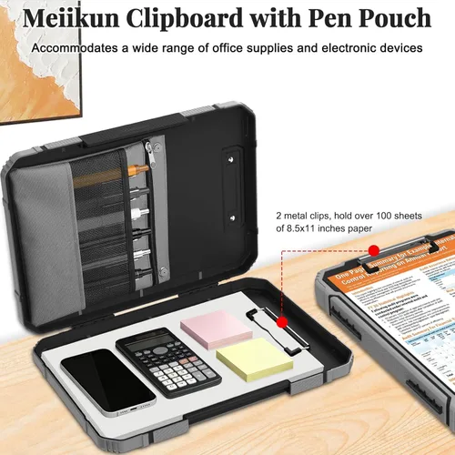 Miniatura 5 de Meiikun Portapapeles con almacenamiento, protección resistente a prueba de golpes, bolsa interna para bolígrafo y clip de metal, tableros de clip