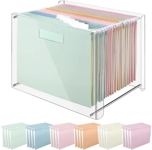 Dispowreath 24 Carpeta colgante con organizador acrílico para caja de almacenamiento de archivos de escritorio tamaño carta/A4 con asas para uso en