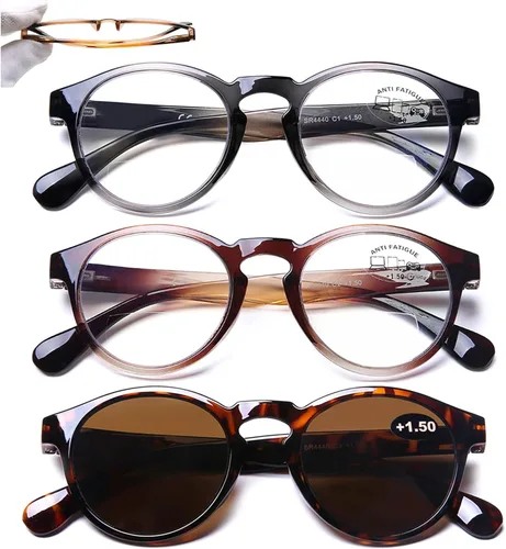 AQWANO Paquete de 3 lentes de lectura bifocales con bloqueo de luz azul para computadora, marco redondo y elegante, monturas ultrafinas, ligeras,