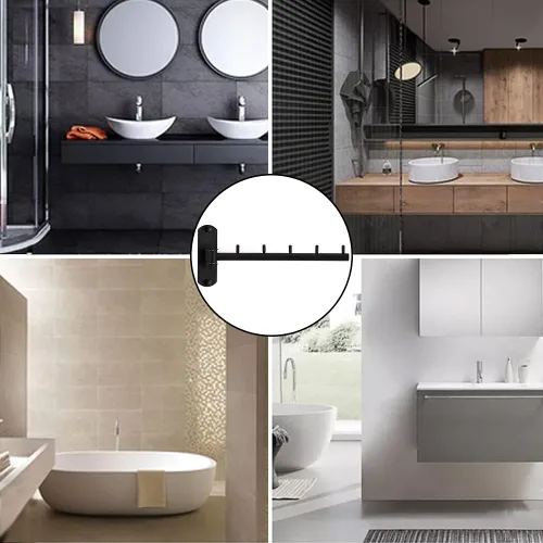 Miniatura 4 de Paquete de 2 percheros plegables de pared con brazo oscilante de acero inoxidable resistente para baño, dormitorio, cuarto de servicio, color negro