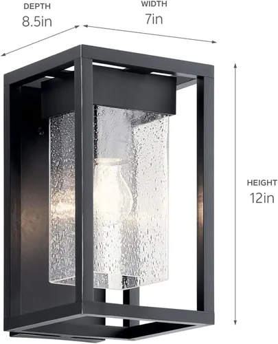 Miniatura 7 de Kichler Mercer 59060BSL - Lámpara de pared para exteriores de 12 pulgadas en color negro, aplique de pared exterior de 1 luz con vidrio transparente