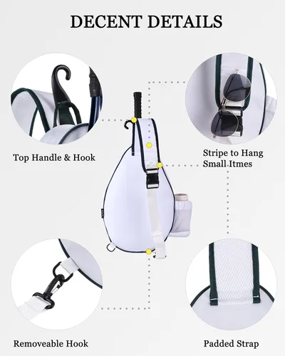 Miniatura 6 de Rejolly Bolsa Bandolera de Raqueta de Tenis para Mujeres y Hombres Acolchada Resistente al Agua Funda de Raqueta de Un Hombro Cruzada para 2