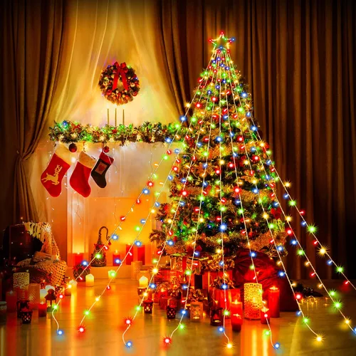 Miniatura 6 de Luces de estrella para decoración de Navidad al aire libre, 320 LED, 16.4 pies, luces de cadena para árbol de Navidad con topper de estrella