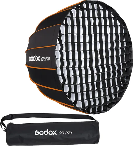 Godox QR-P70 27.6 pulgadas 70CM portátil rápida instalación profunda parabólica profunda, con difusor frontal e interior para Godox SL-60W VL150