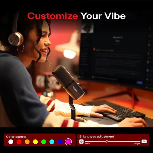 Miniatura 6 de MAONO PD100W Micrófono dinámico inalámbrico para PC, micrófono USB para juegos para transmisión y podcast, cancelación de ruido, RGB, micrófono