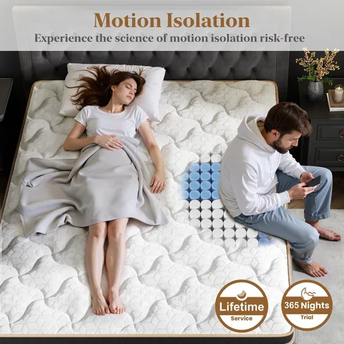 Miniatura 5 de Queen Mattress 14 Inch, Cooling Hybrid Bed in a Box, Individual Pocket Springs, Motion Isolation, Targeted Hip/Shoulder/Lumbar Support