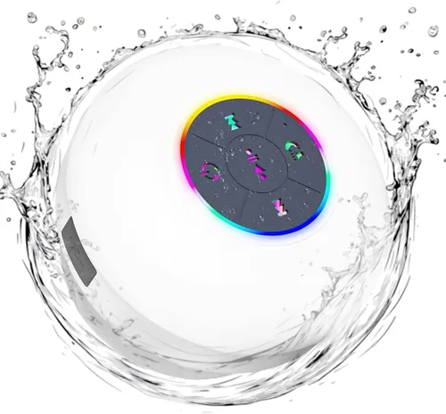 Miniatura 12 de Altavoz de ducha Bluetooth con LED – Altavoz mini inalámbrico portátil con micrófono y ventosa, resistente al agua IPX4 para ducha, viaje, piscina