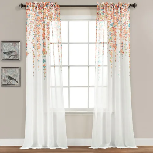 Miniatura 17 de Lush Decor Cenefa para ventana con filtro de luz, colección Weeping Flower, juego de cortinas, un par, 52" de ancho x 95" de largo + 2" de cabecera
