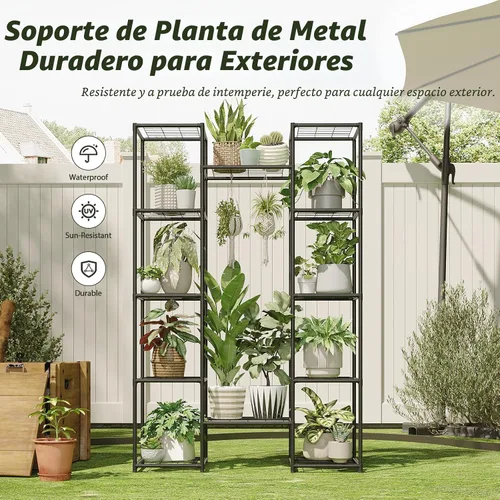 Miniatura 6 de GENTINGBRO - Soporte de metal para plantas al aire libre de 62.2 pulgadas de alto, estante para plantas, 12 macetas, interior, sala de estar