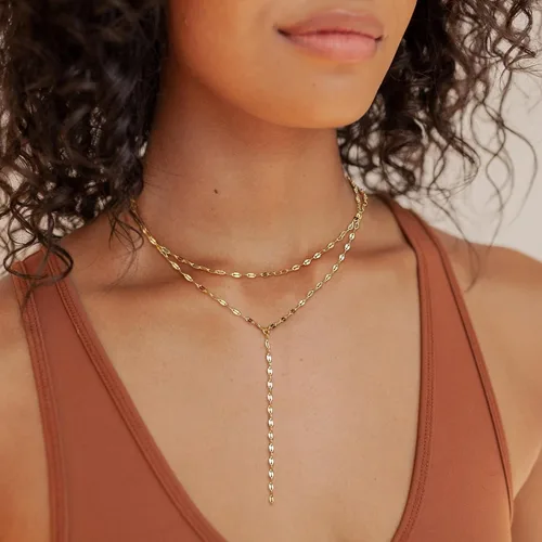 Miniatura 5 de Collar de oro para mujer, delicados collares largos chapados en oro de 14 quilates, barra de graduación, collar de lariat de circonita cúbica