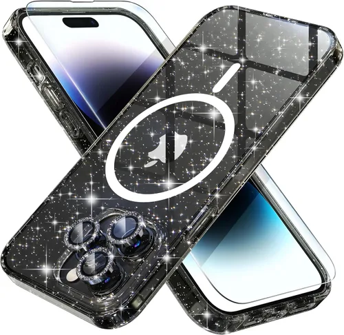Miniatura 40 de Choiche Funda magnética para iPhone 15 Pro Max, funda transparente con purpurina brillante para mujer