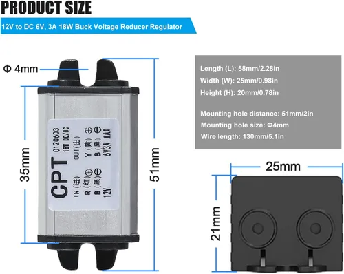 Miniatura 6 de Convertidor Buck de 12 V a 9 V 2 A, convertidor de potencia para automóvil, regulador de voltaje reductor de corriente CC, módulo de fuente