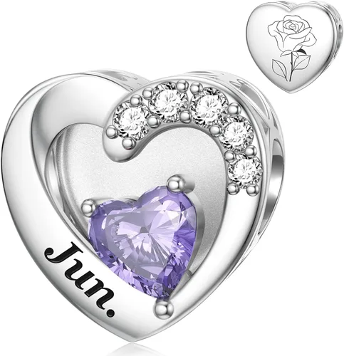 Miniatura 32 de SEVENWELL Dijes de piedra natal con flor grabada para el mes de nacimiento, pulsera de plata de ley 925, feliz cumpleaños para mujer