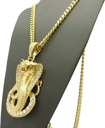 Miniatura 6 de Nuevo helado fuera Cobra Serpiente Colgante y 36" cadena Cubana Hip Hop collarCP12