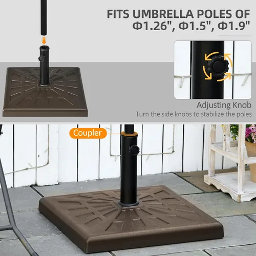 Miniatura 12 de Outsunny Base de resina para sombrilla de patio de 42 libras, soporte cuadrado de 20 pulgadas para postes de sombrilla de 1.26 pulgadas, 1.5