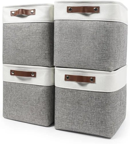 Miniatura 48 de Bagnizer 13x13 Cajas de almacenamiento cúbicas, caja de almacenamiento plegable de tela, paquete de 4 cestas de armario con asas para organizar