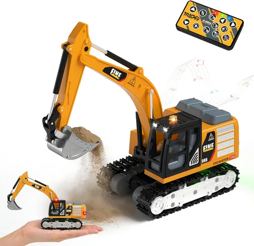 YESHIN Excavadora de control remoto 1/64, mini vehículo de construcción RC de aleación de metal con pala, excavadora RC de carga directa tipo C,