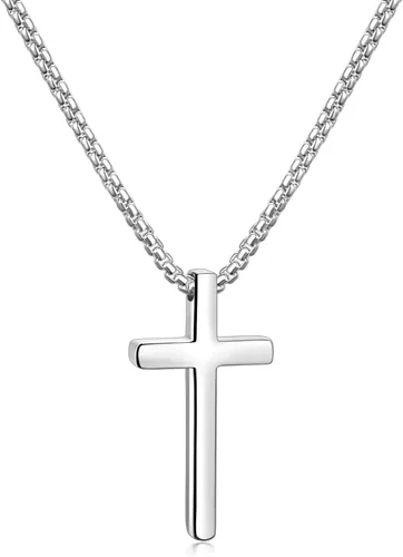 Miniatura 18 de Fiusem Collar con Cruz para Hombre, Collares con Cruz de Hombres en Plata/Oro/Negro con Cadena de Cruz de 2.5mm y Colgante de Cruz de Acero
