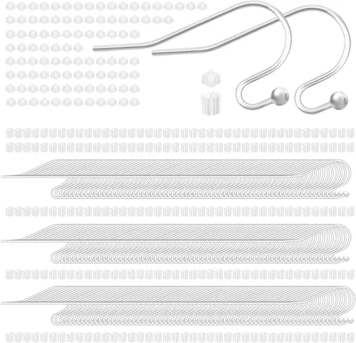 Miniatura 10 de 160 unidades/80 pares de ganchos para aretes chapados en oro de 14 quilates, hipoalergénicos, ganchos de pez con 100 piezas de silicona transparente